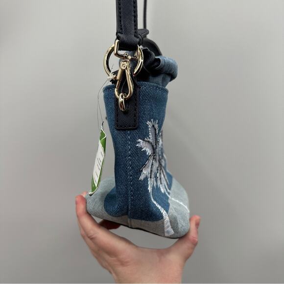 Kate Spade California Dreaming Pippa Blue Denim Palm Tree Bucket Bag NEW RARE - Picture 6 of 14